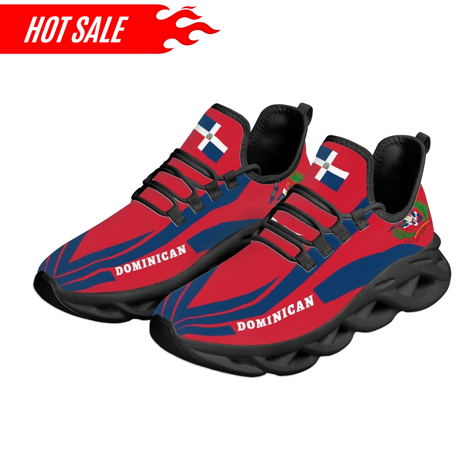 Knit Fabric Lace Up Sneakers - Heiße dominikanische Flagge, nationales Emblem, leicht,