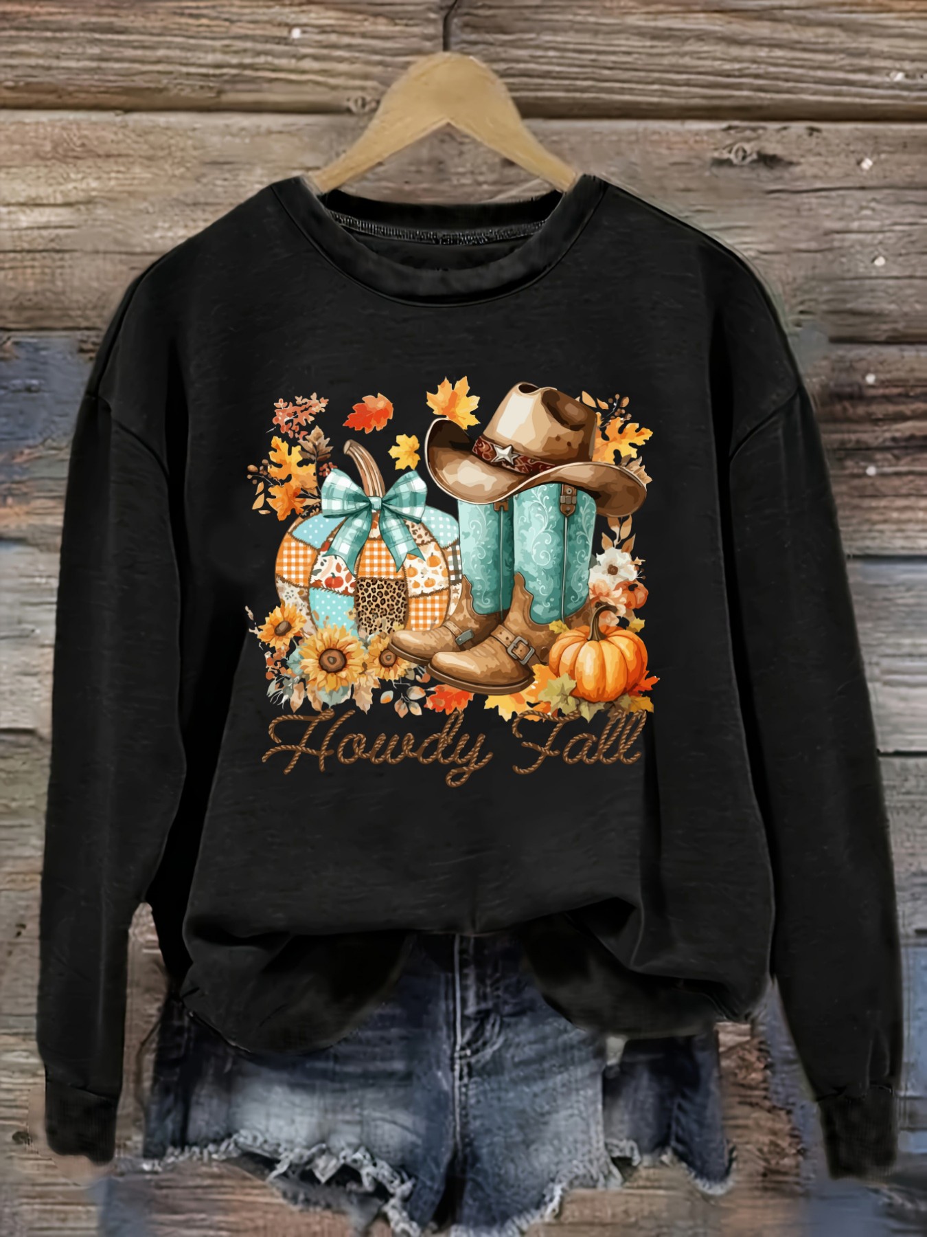 Boots - Damen-Freizeit-T-Shirt mit langen Ärmeln und Rundhalsausschnitt,