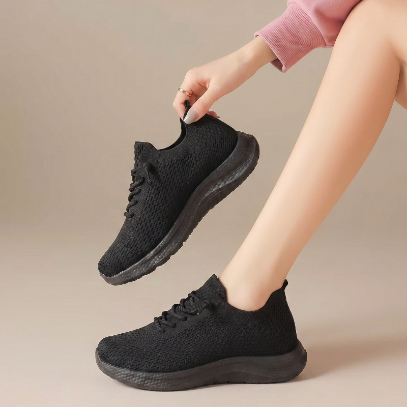 Knit Fabric Lace Up Sneakers - Sommerliche Damen-Sneaker aus atmungsaktivem Mesh, rutschfest,