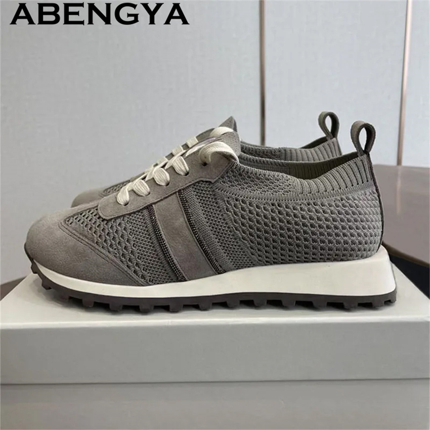 Knit Fabric Lace Up Sneakers - 2026 Frühling Bestseller Gestrickte Schnür-Freizeitschuhe für