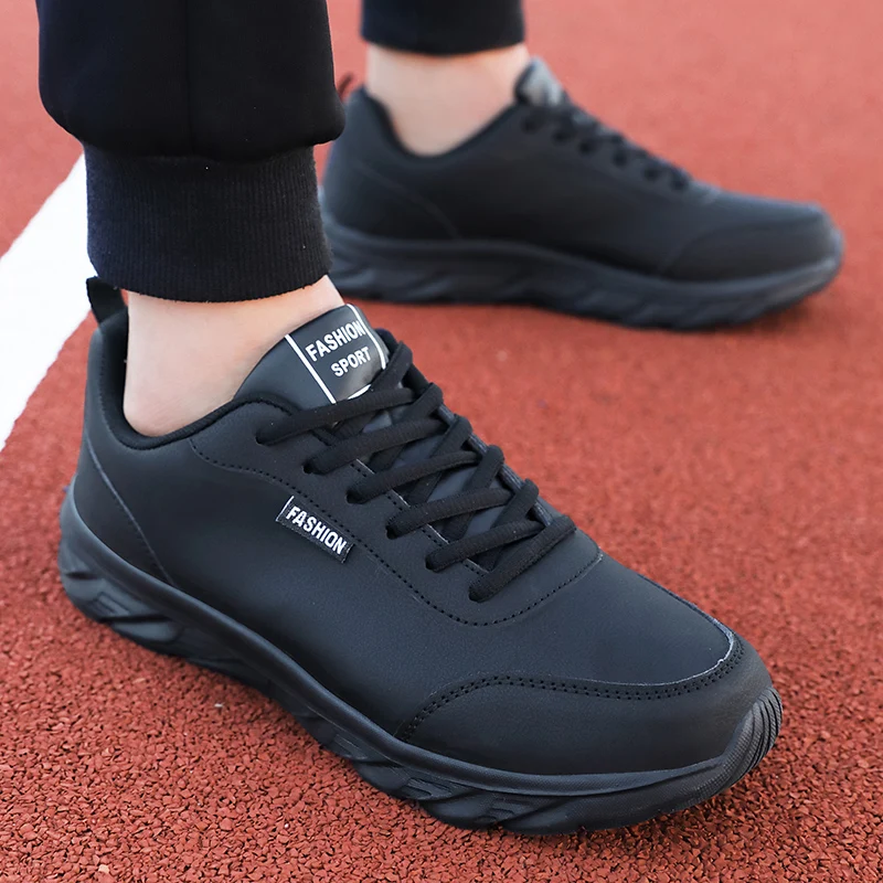 Waterproof Goretex Running Shoes - Herren-Laufschuhe, schwarzes PU-Obermaterial, flache und bequeme
