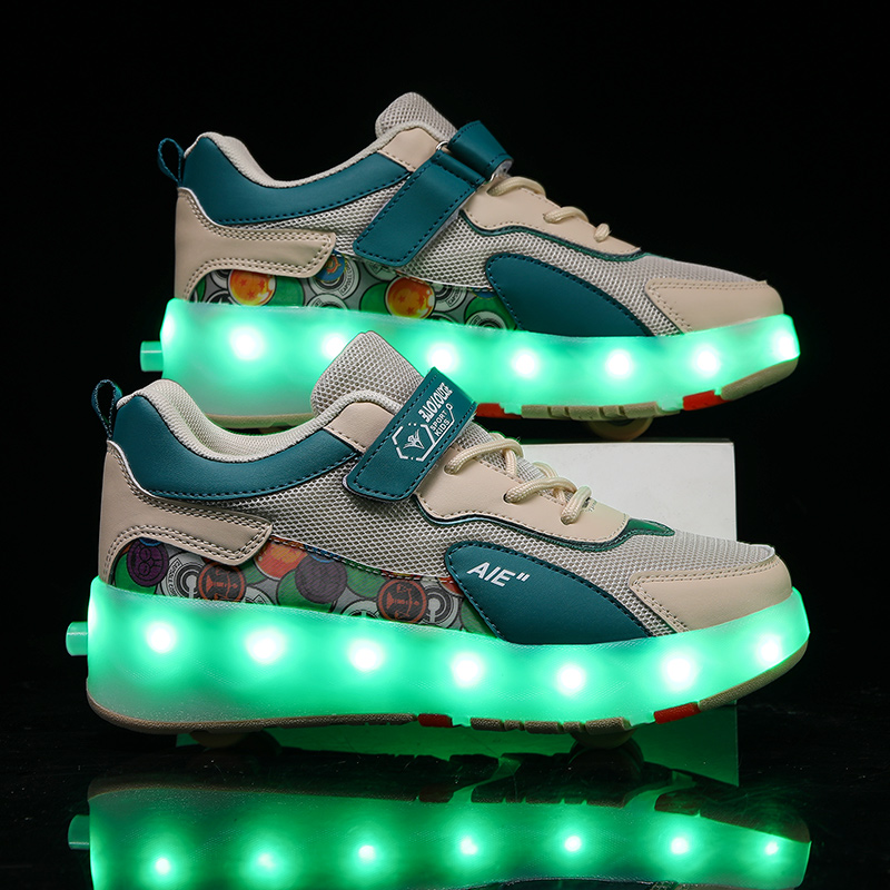 Running Shoes - Jugend-Rollschuhe mit 4 Rädern, einziehbaren LED-Lichtern,