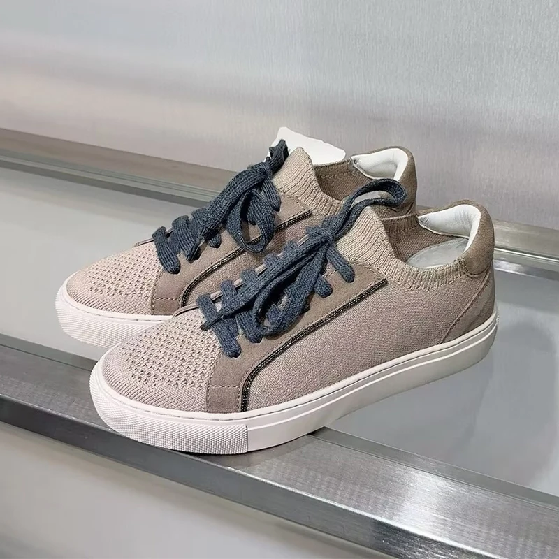 Knit Fabric Lace Up Sneakers - Frauen Stricken Atmungsaktive Turnschuhe Frühling Herbst