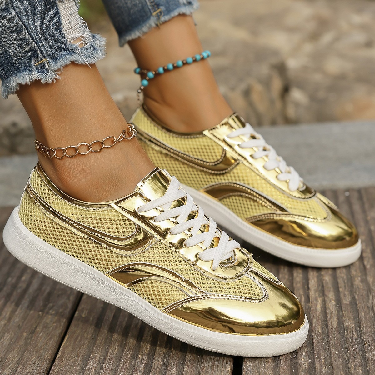 Neue frauen Turnschuhe Atmungs – Knit Fabric Lace Up Sneakers Bewertung und Preis
