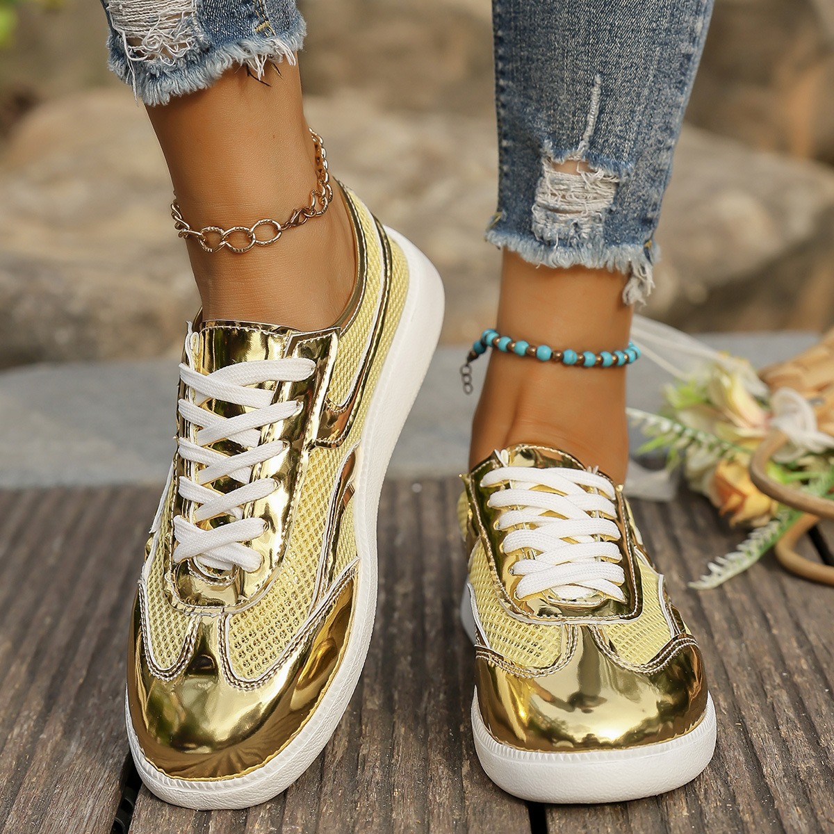 Neue frauen Turnschuhe Atmungs – Knit Fabric Lace Up Sneakers Bewertung und Preis