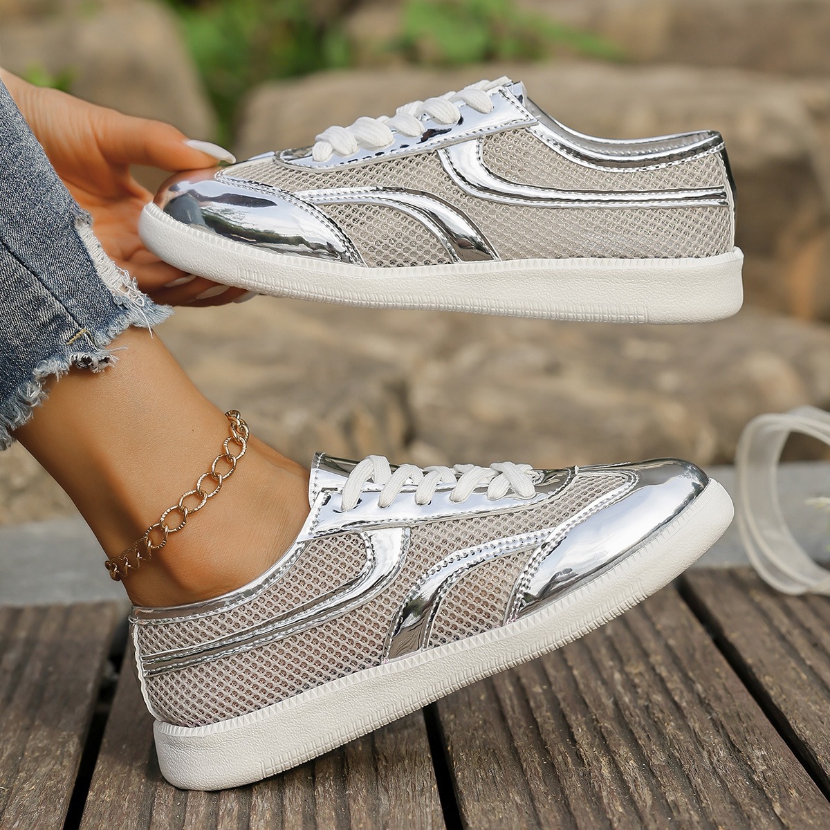 Neue frauen Turnschuhe Atmungs – Knit Fabric Lace Up Sneakers Bewertung und Preis