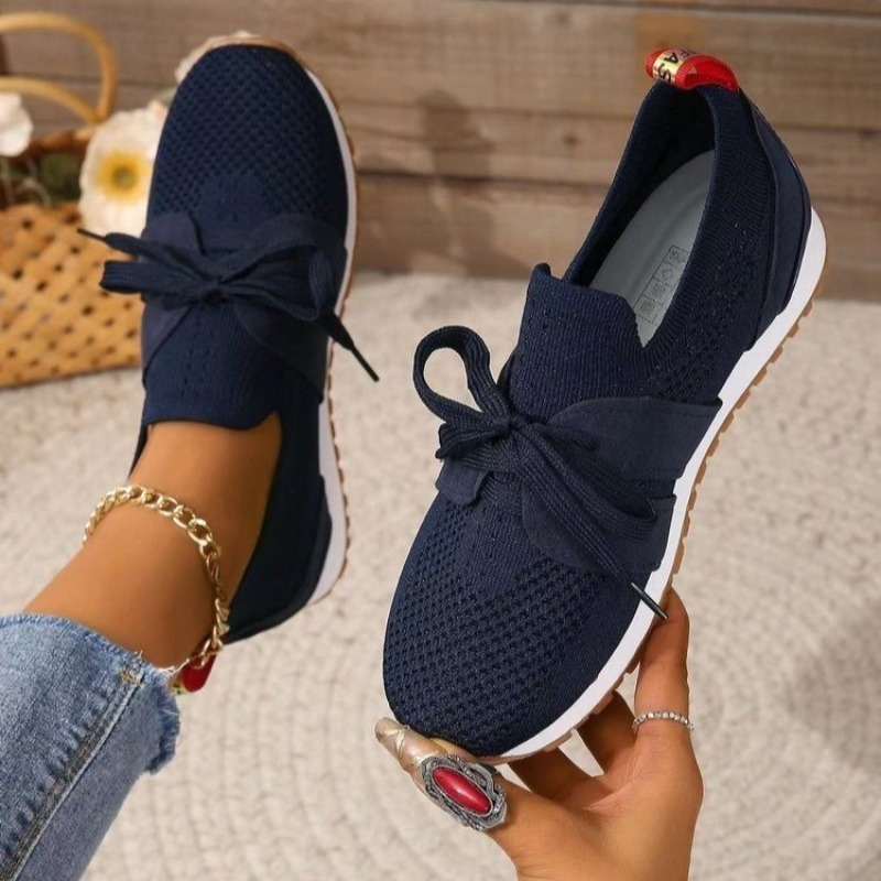 Neue Schwarz Stricken Atmungsa – Knit Fabric Lace Up Sneakers Bewertung und Preis