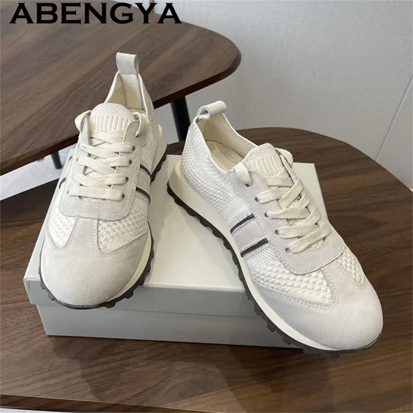 2026 Frühling Bestseller Gestr – Knit Fabric Lace Up Sneakers Bewertung und Preis