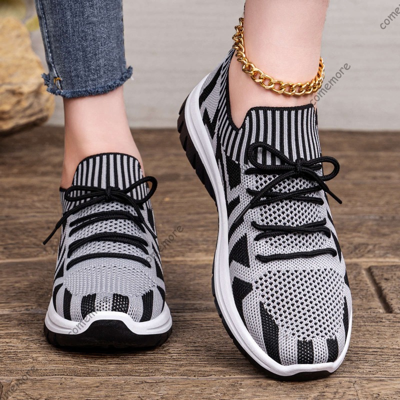 Damen-Slip-On-Sneaker aus Stri – Knit Fabric Lace Up Sneakers Bewertung und Preis