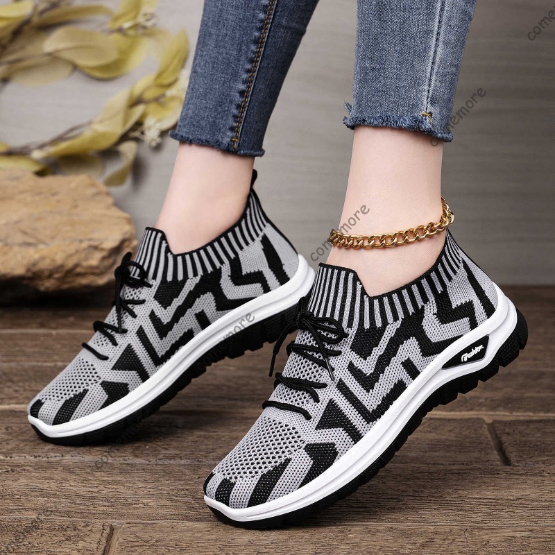 Damen-Slip-On-Sneaker aus Stri – Knit Fabric Lace Up Sneakers Bewertung und Preis