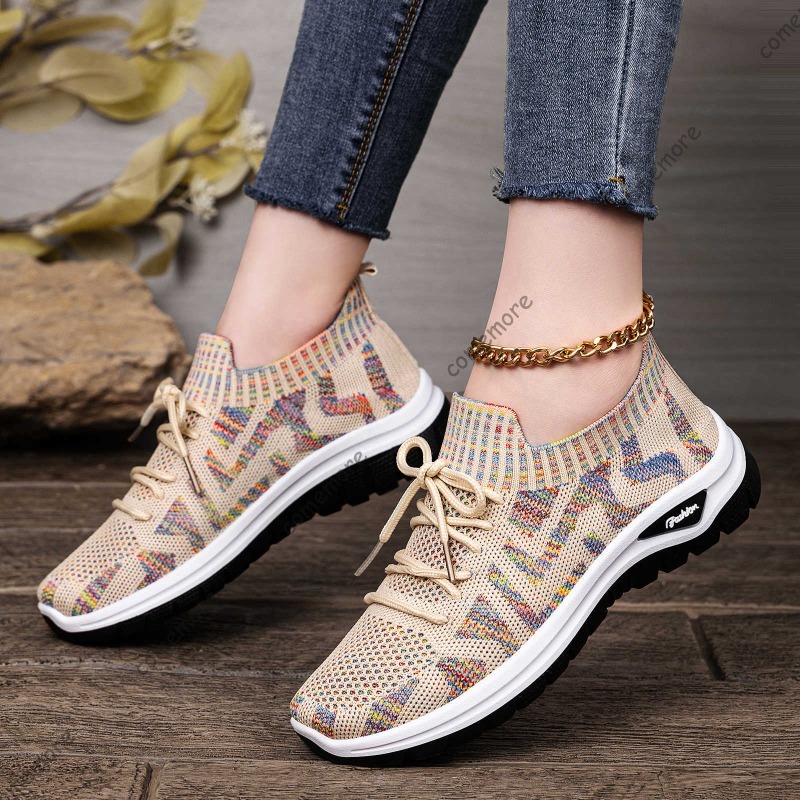 Damen-Slip-On-Sneaker aus Stri – Knit Fabric Lace Up Sneakers Bewertung und Preis