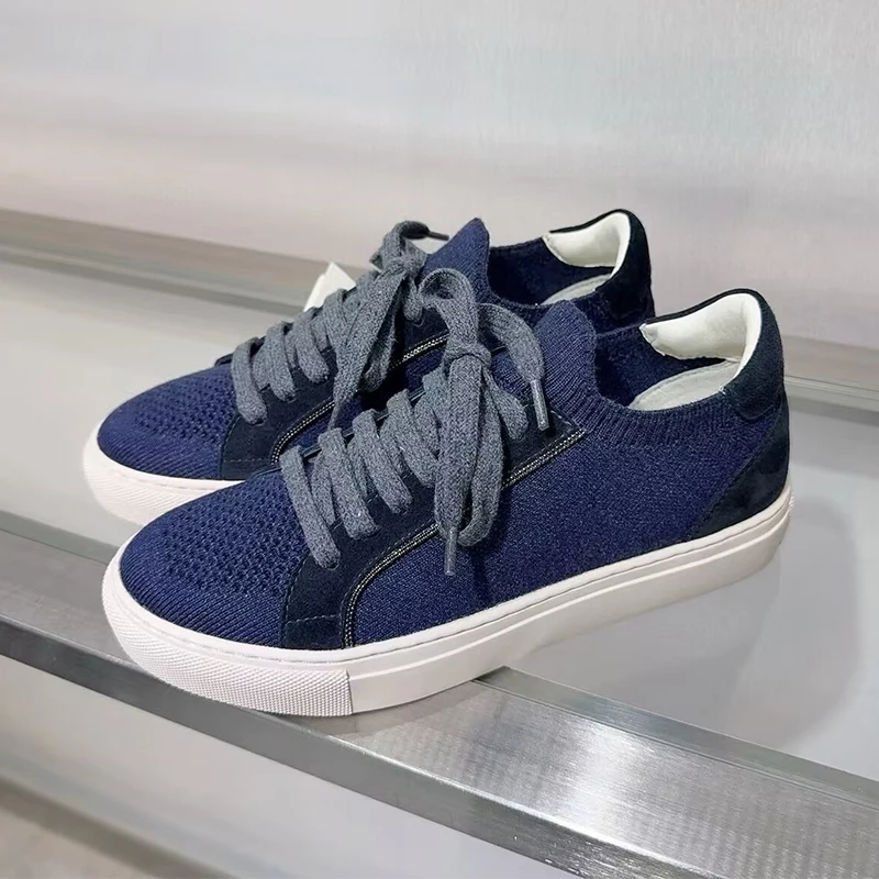 Frauen Stricken Atmungsaktive  – Knit Fabric Lace Up Sneakers Bewertung und Preis