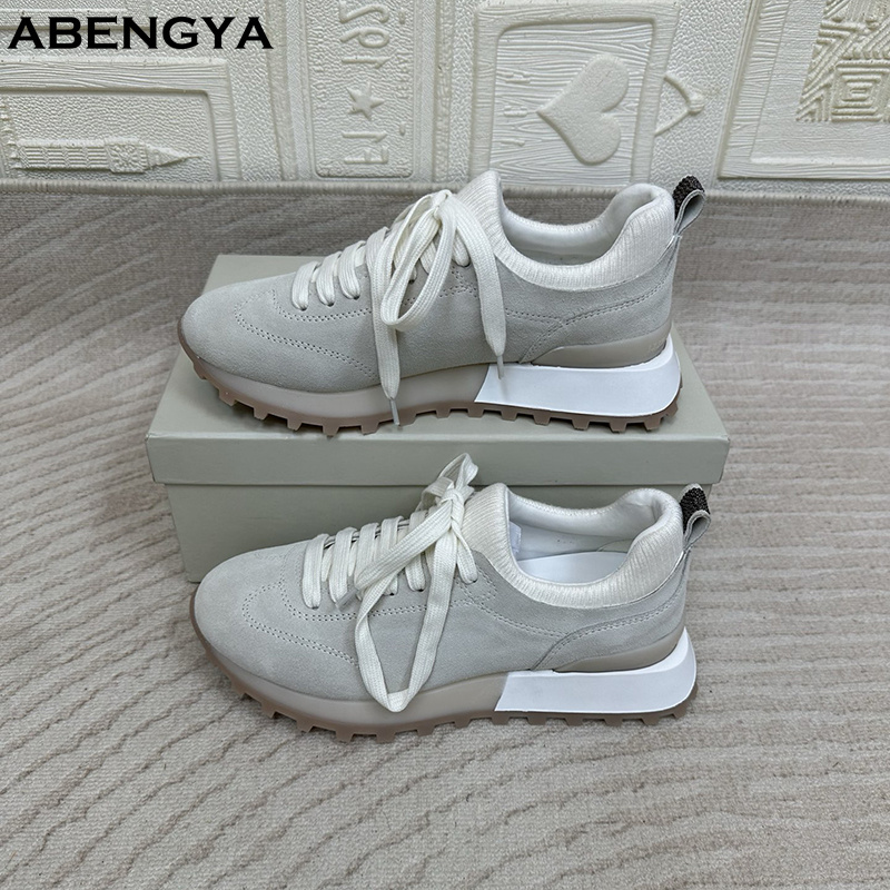 2025, weiße gestrickte flache  – Knit Fabric Lace Up Sneakers Bewertung und Preis