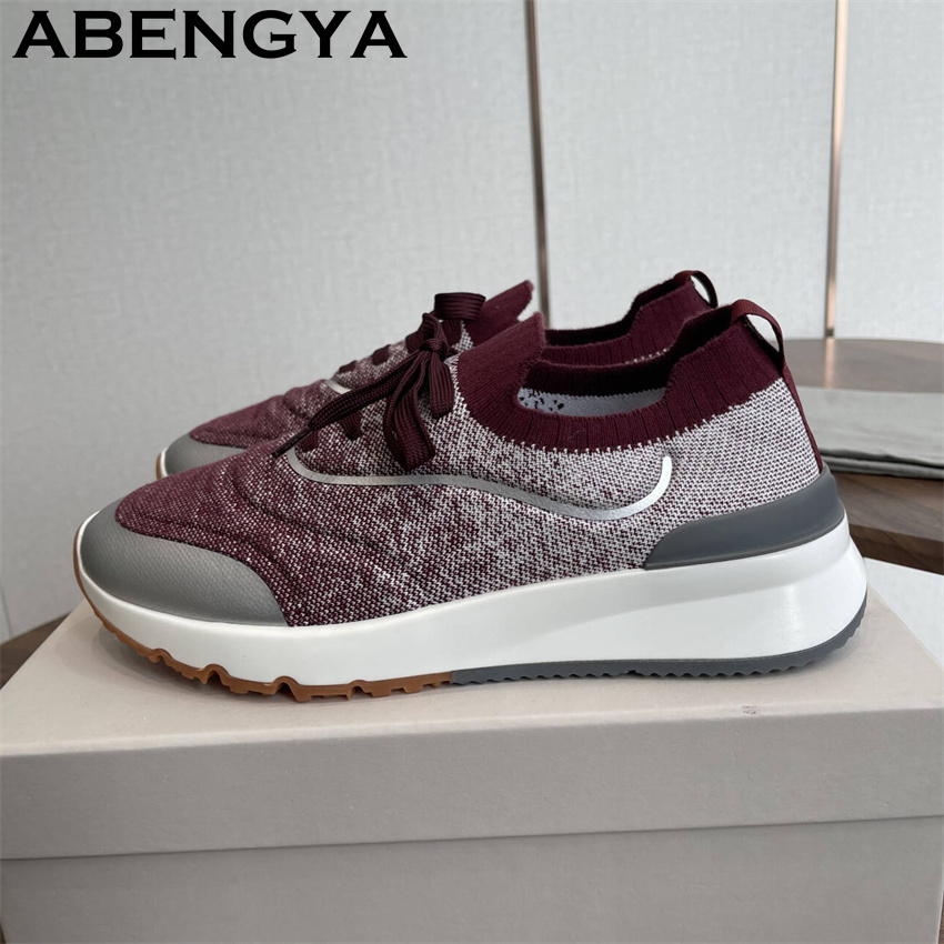 Neue mehrfarbige gestrickte Lo – Knit Fabric Lace Up Sneakers Bewertung und Preis